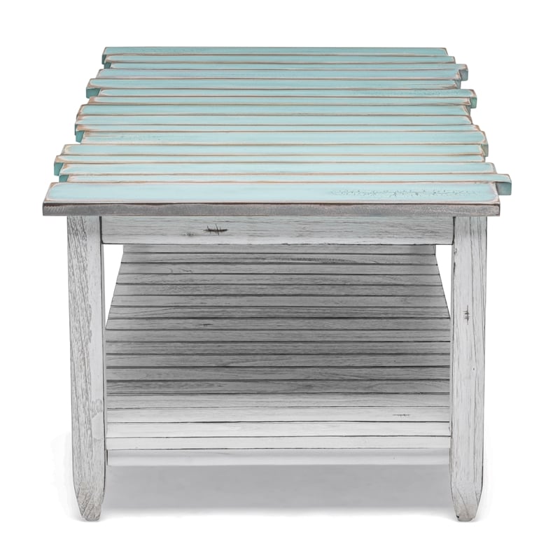 Sea Wind Florida Picket Fence Wood Coffee Table in White/Blue