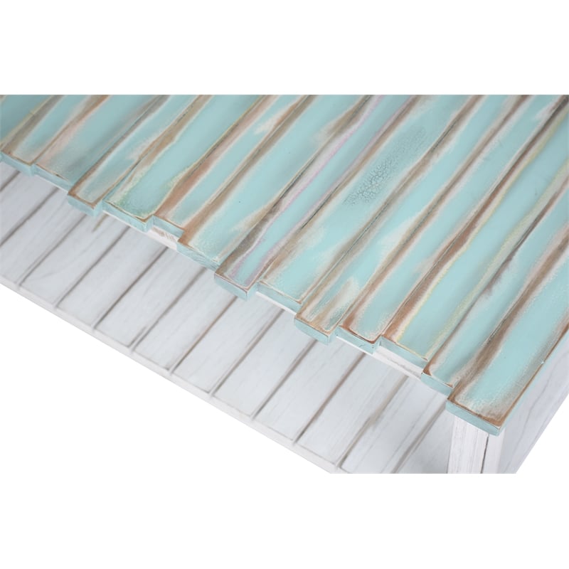 Sea Wind Florida Picket Fence Wood Coffee Table in White/Blue