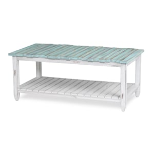 Sea Wind Florida Picket Fence Wood Coffee Table in White/Blue
