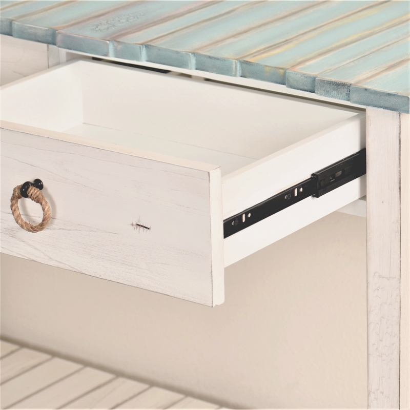 Sea Wind Florida Picket Fence Wood Console Table with Drawers in White/Blue