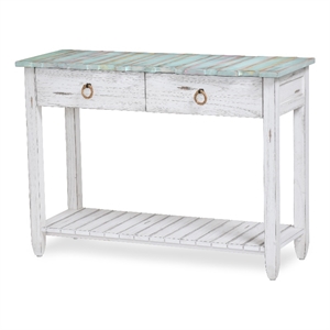 sea wind florida picket fence wood console table with drawers in white/blue
