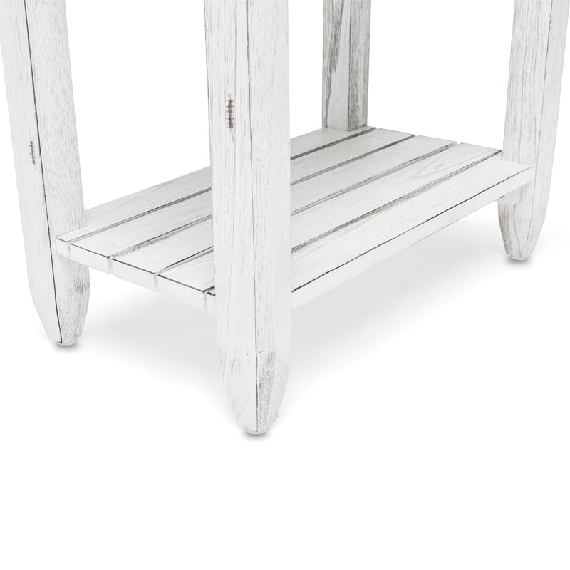Sea Wind Florida Picket Fence Wood Chairside Table with Drawer in White/Blue