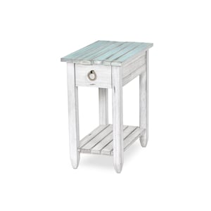 Sea Wind Florida Picket Fence Wood Chairside Table with Drawer in White/Blue