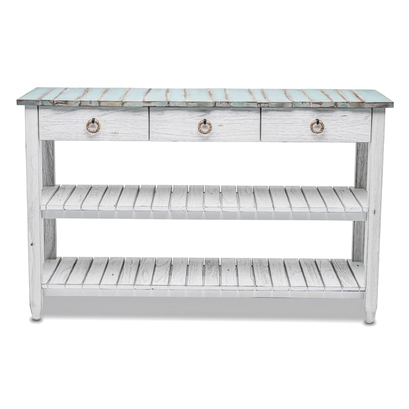 Sea Wind Florida Picket Fence Wood Entertainment Center with Drawers in Blue