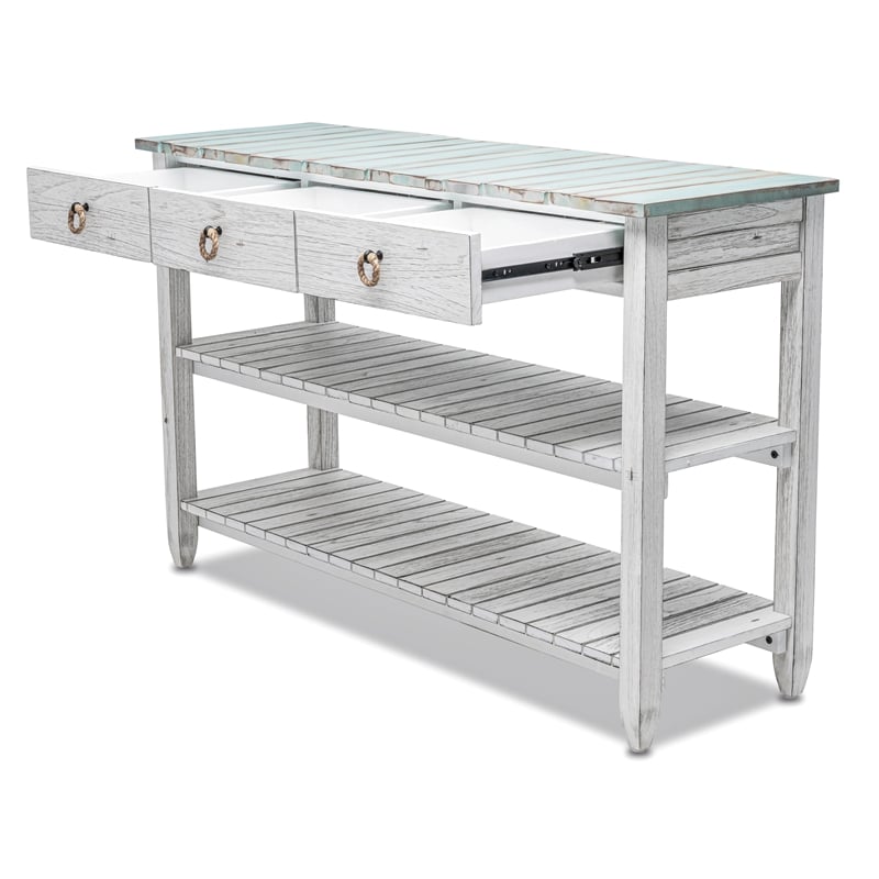 Sea Wind Florida Picket Fence Wood Entertainment Center with Drawers in Blue