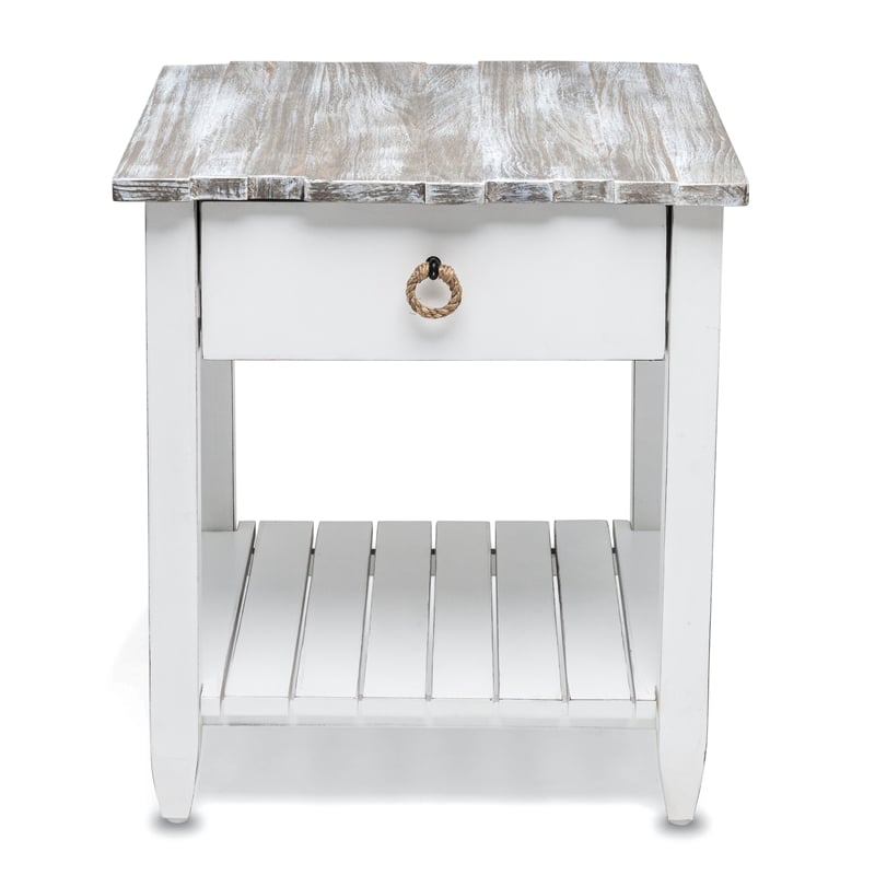 Sea Wind Florida Picket Fence Wood End Table with Drawer in White/Gray