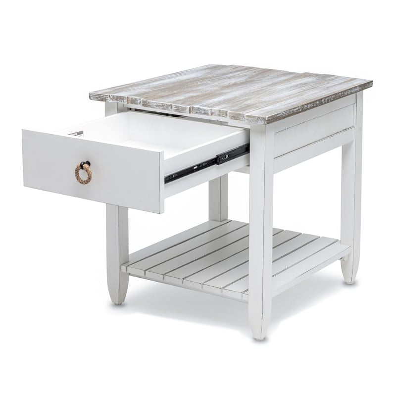 Sea Wind Florida Picket Fence Wood End Table with Drawer in White/Gray