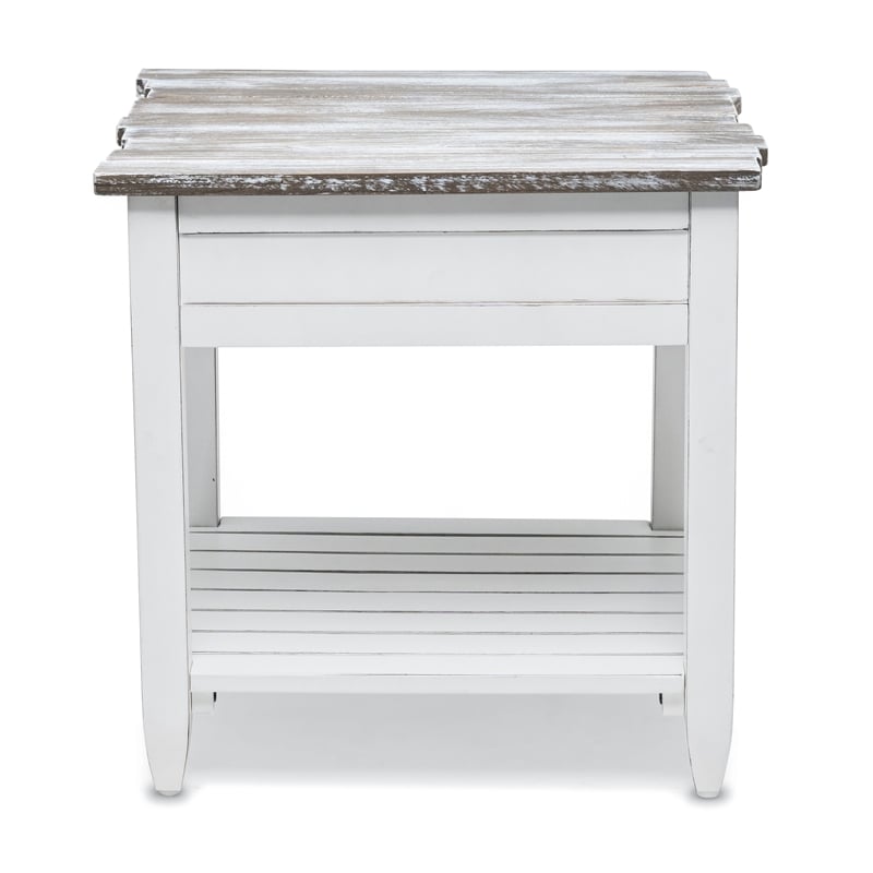 Sea Wind Florida Picket Fence Wood End Table with Drawer in White/Gray