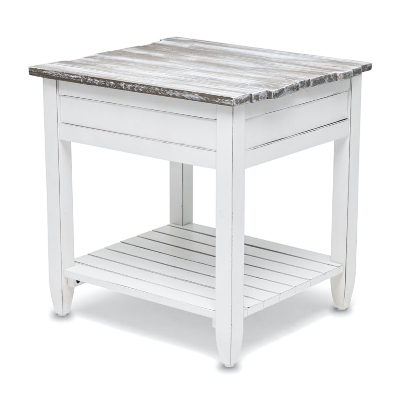 Sea Wind Florida Picket Fence Wood End Table with Drawer in White/Gray