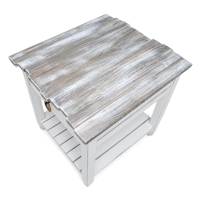 Sea Wind Florida Picket Fence Wood End Table with Drawer in White/Gray