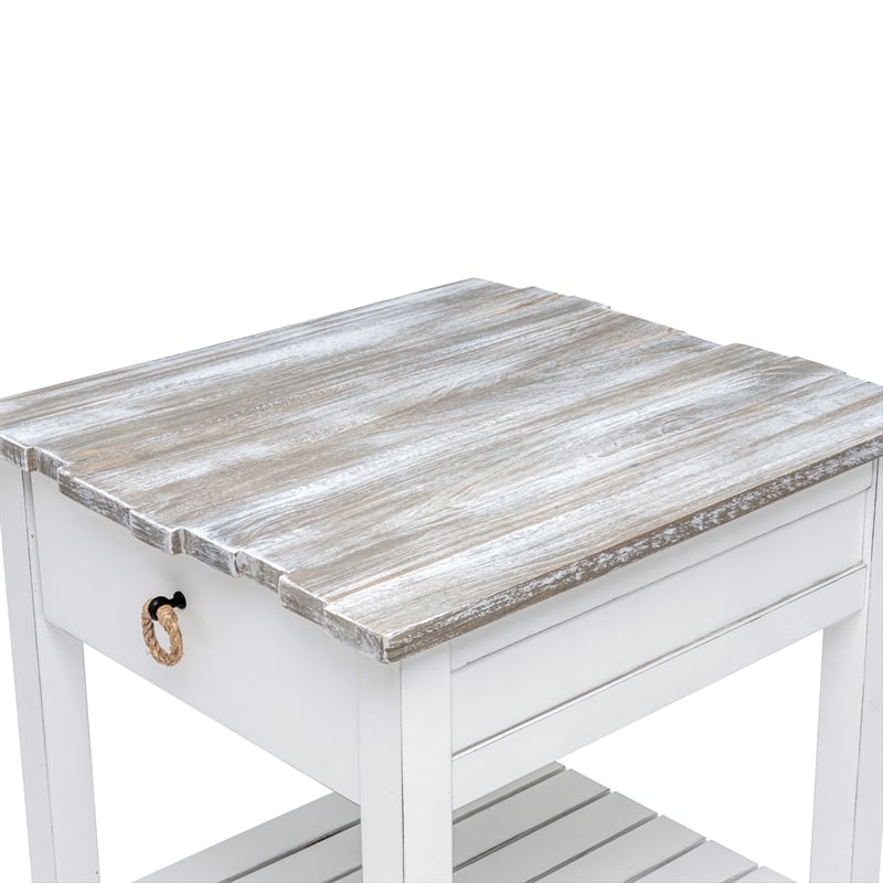 Sea Wind Florida Picket Fence Wood End Table with Drawer in White/Gray