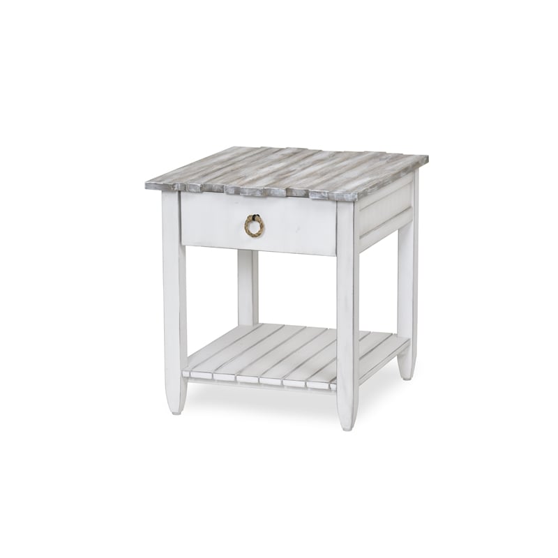 Sea Wind Florida Picket Fence Wood End Table with Drawer in White/Gray