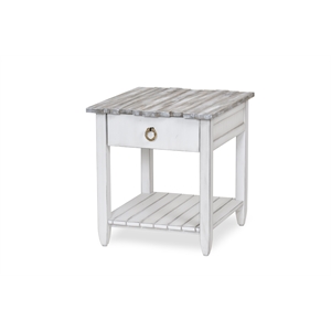 Sea Wind Florida Picket Fence Wood End Table with Drawer in White/Gray