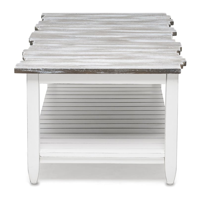 Sea Wind Florida Picket Fence Wood Coffee Table in White/Gray