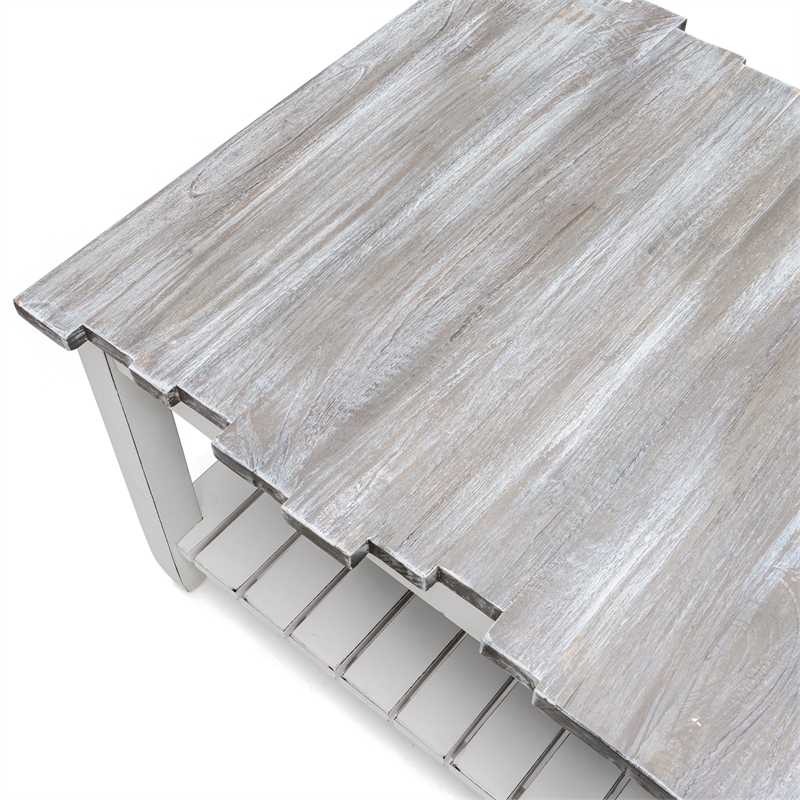 Sea Wind Florida Picket Fence Wood Coffee Table in White/Gray