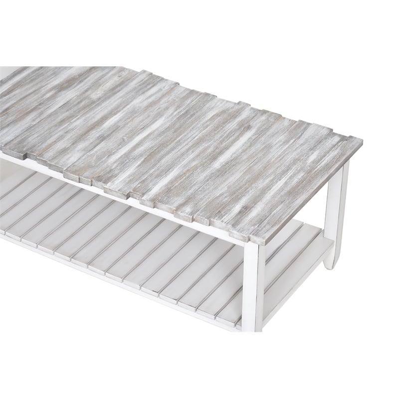 Sea Wind Florida Picket Fence Wood Coffee Table in White/Gray