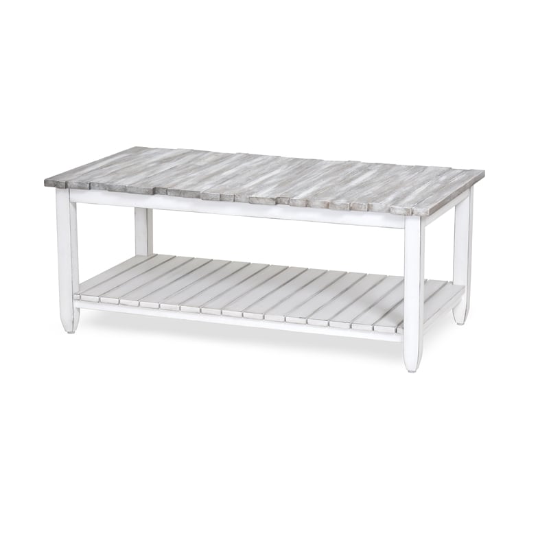 Sea Wind Florida Picket Fence Wood Coffee Table in White/Gray