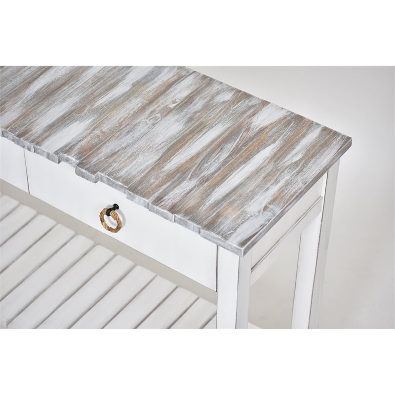 Sea Wind Florida Picket Fence Wood Console Table with Drawers in White/Gray