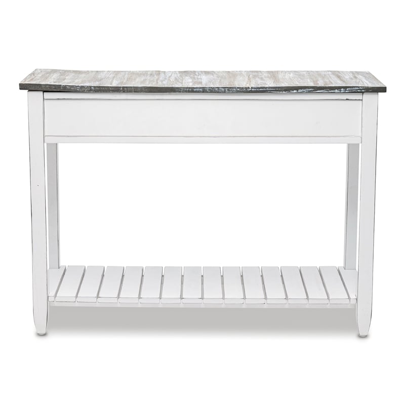 Sea Wind Florida Picket Fence Wood Console Table with Drawers in White/Gray