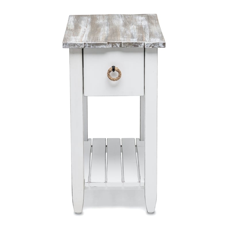 Sea Wind Florida Picket Fence Wood Chairside Table with Drawer in White/Gray