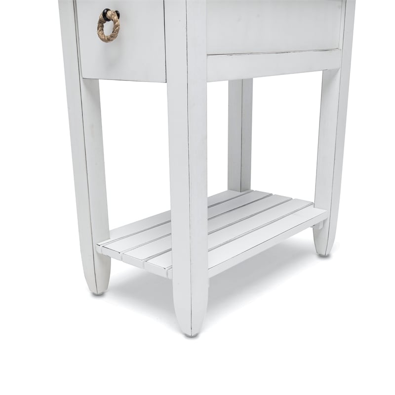 Sea Wind Florida Picket Fence Wood Chairside Table with Drawer in White/Gray