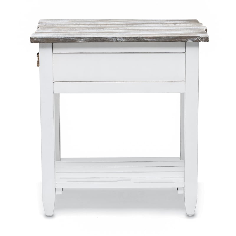Sea Wind Florida Picket Fence Wood Chairside Table with Drawer in White/Gray