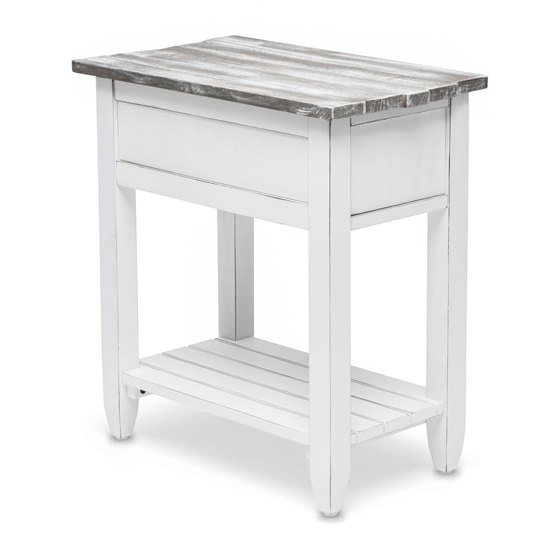 Sea Wind Florida Picket Fence Wood Chairside Table with Drawer in White/Gray