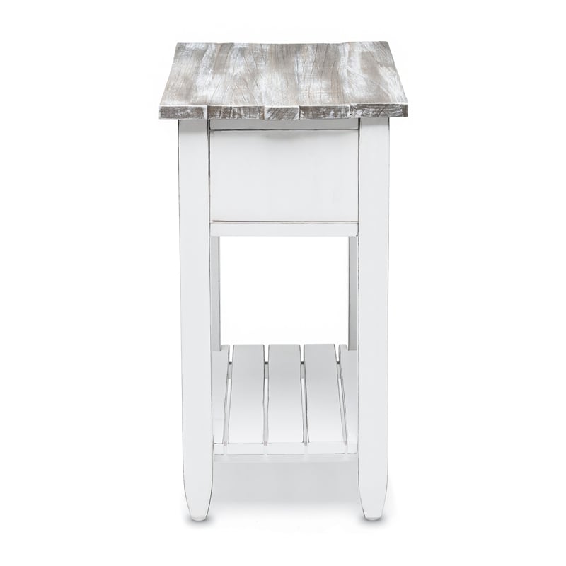 Sea Wind Florida Picket Fence Wood Chairside Table with Drawer in White/Gray