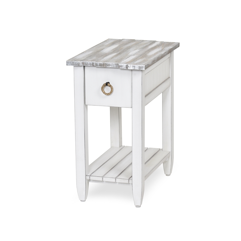 Sea Wind Florida Picket Fence Wood Chairside Table with Drawer in White/Gray