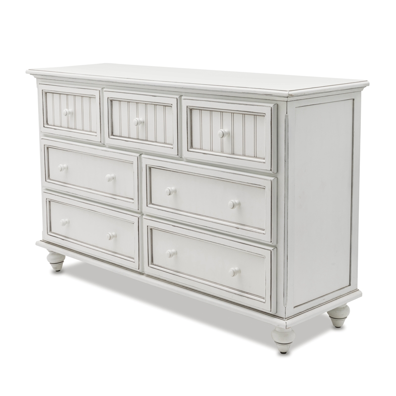 Sea Wind Florida Monaco Coastal Wood Dresser with 7 Drawers in White