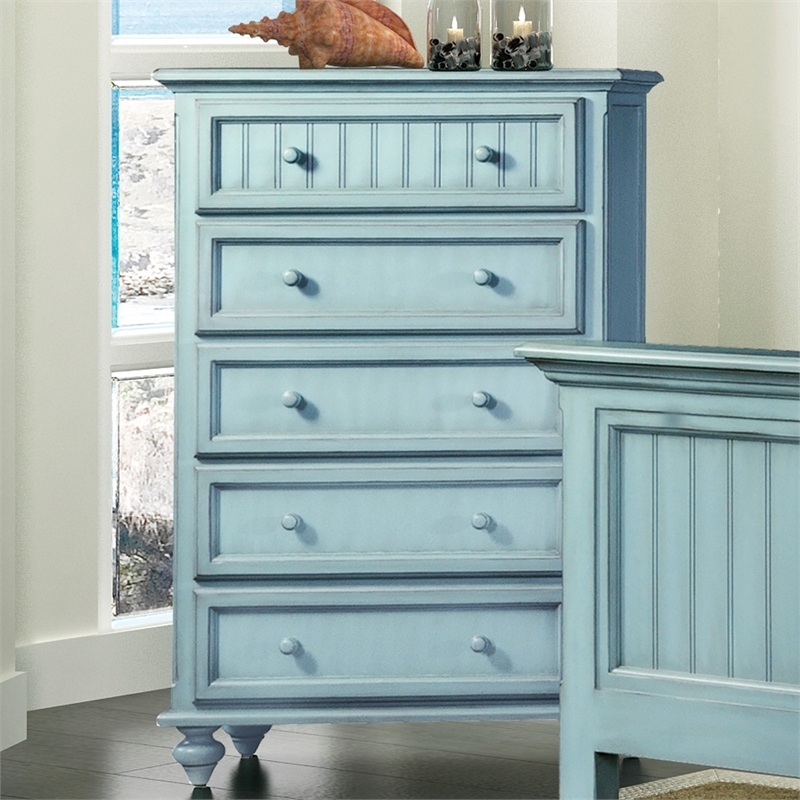 Sea Wind Florida Monaco Coastal Wood Chest with 5 Drawers in Blue