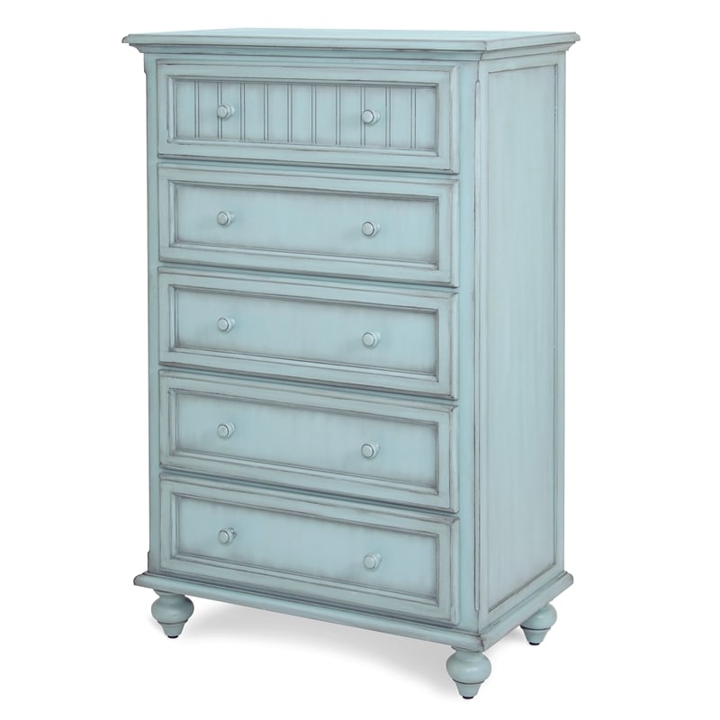 Sea Wind Florida Monaco Coastal Wood Chest with 5 Drawers in Blue