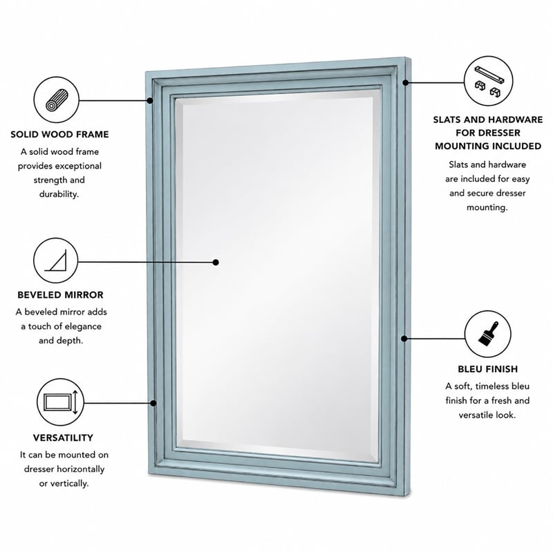 Sea Wind Florida Monaco Rectangle Coastal Wood Mirror in Blue