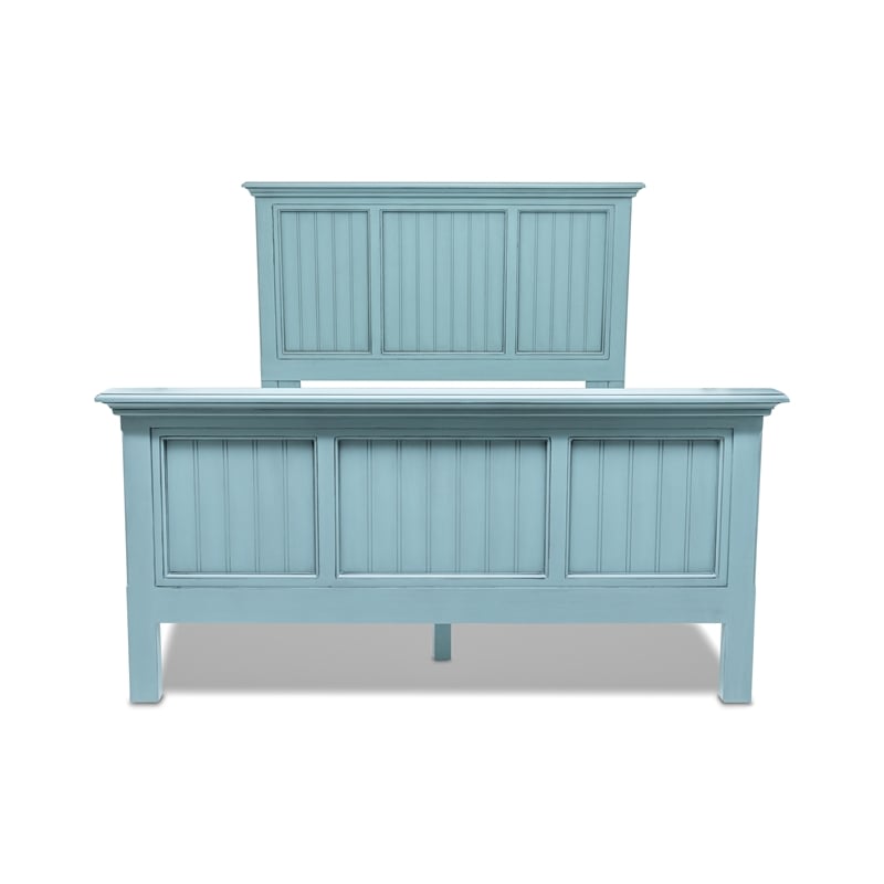 Sea Wind Florida Monaco Coastal Wood Queen Size Panel Bed in Blue