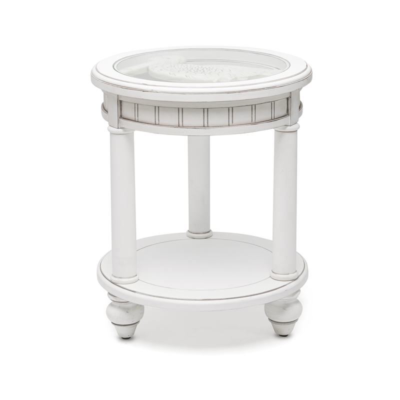 Sea Wind Florida Monaco Round Wood End Table with Glass Top in White