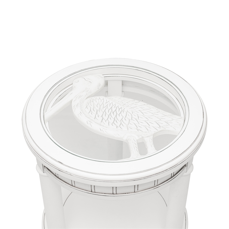 Sea Wind Florida Monaco Round Wood End Table with Glass Top in White