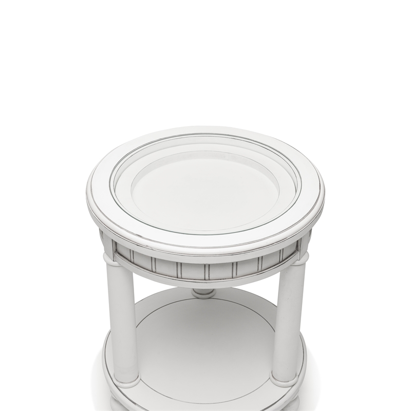 Sea Wind Florida Monaco Round Wood End Table with Glass Top in White