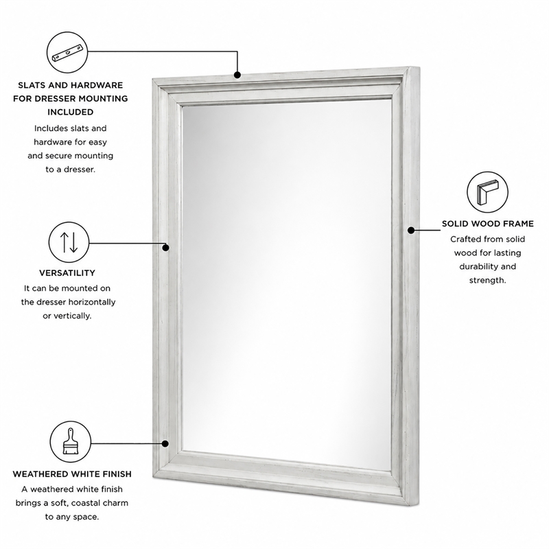 Sea Wind Florida Surfside Rectangle Coastal Wood Mirror in White