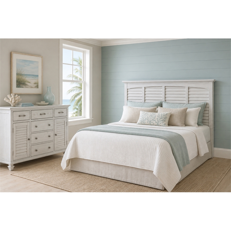 Sea Wind Florida Surfside Coastal Wood Queen Headboard in White