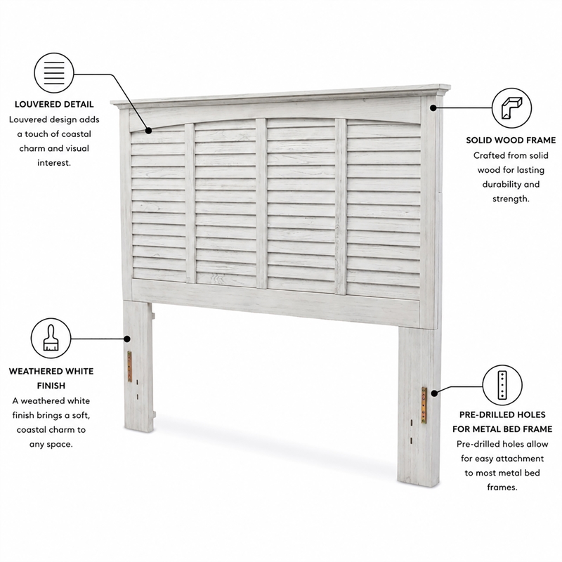 Sea Wind Florida Surfside Coastal Wood Queen Headboard in White