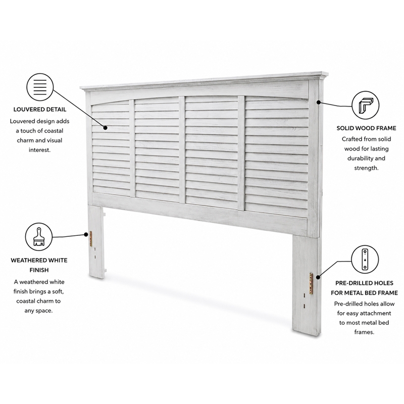 Sea Wind Florida Surfside Coastal Wood King Headboard in White