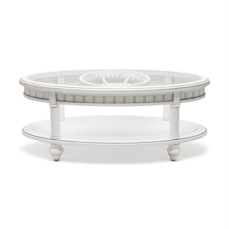 Sea Wind Florida Monaco Oval Wood Coffee Table with Glass Top in White