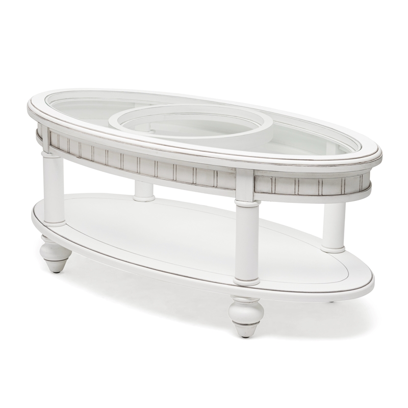 Sea Wind Florida Monaco Oval Wood Coffee Table with Glass Top in White