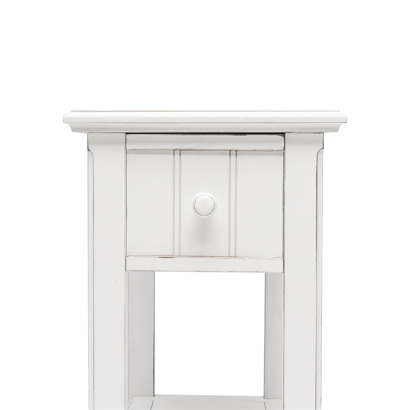 Sea Wind Florida Monaco Wood Chairside Table with Lower Shelf in White