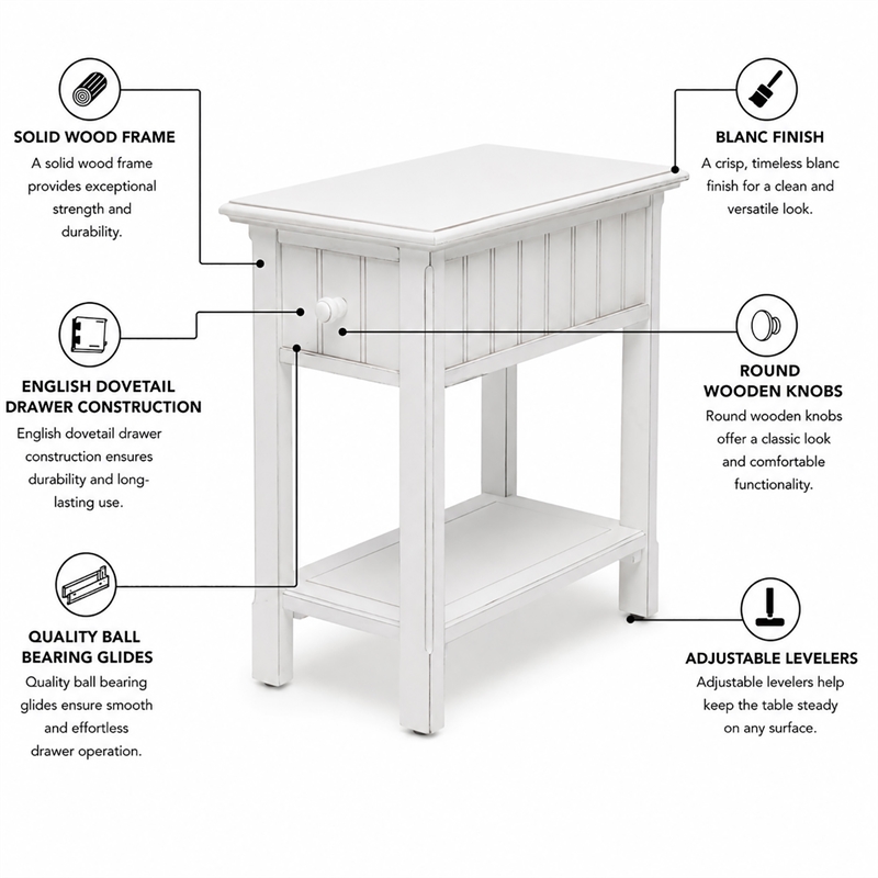 Sea Wind Florida Monaco Wood Chairside Table with Lower Shelf in White