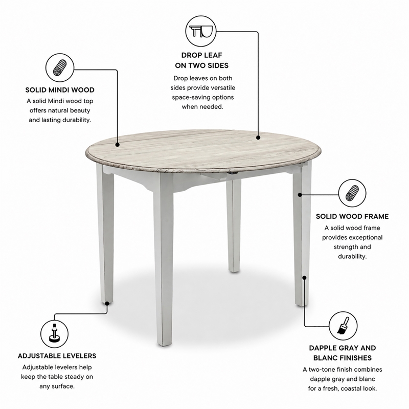 Sea Winds Islamorada Round Table - Drop Leaf - Gray - Wood - Coastal