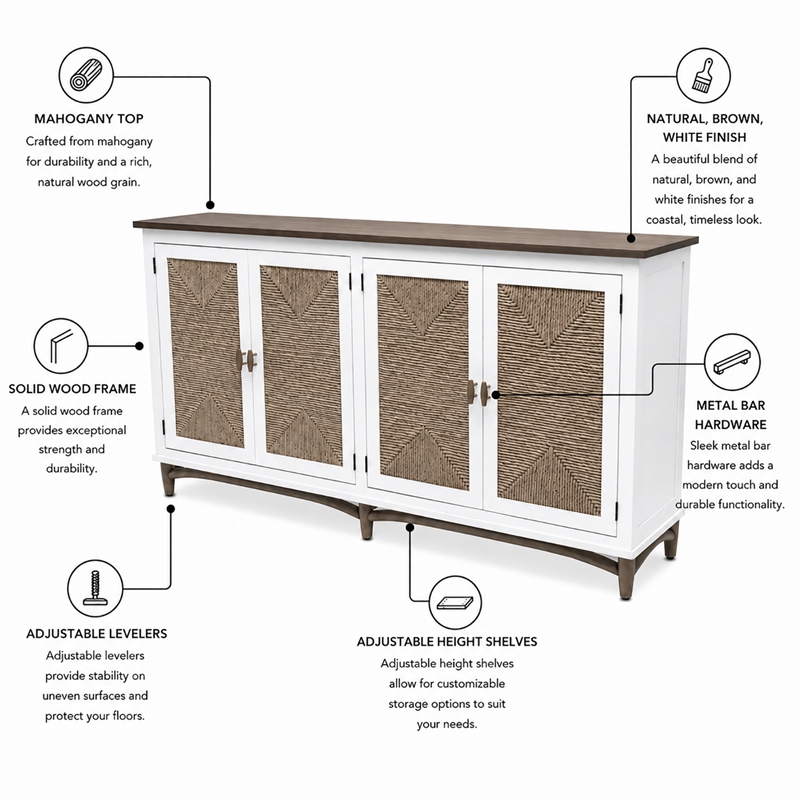 port royale 4-door credenzaa tv stand entertainment unit - brown - wood