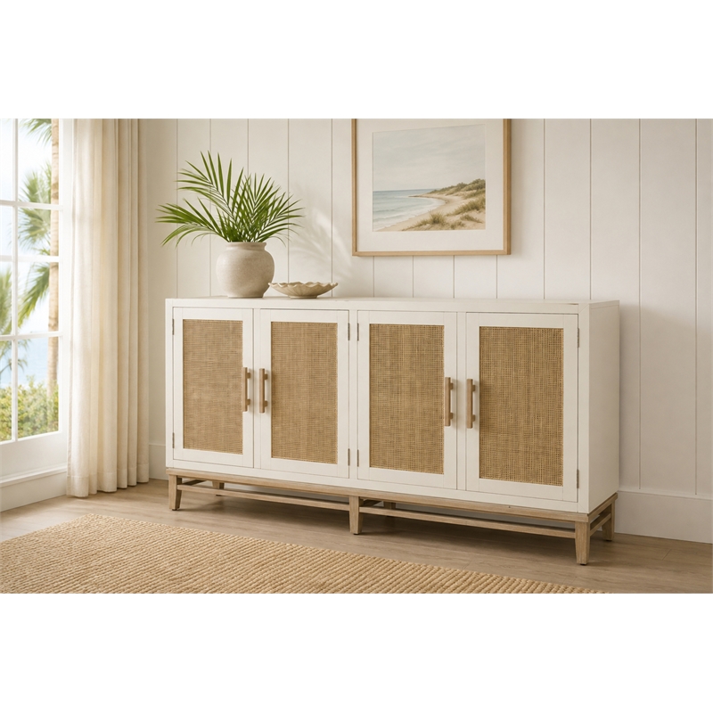 Venice 4-Door Credenzaa TV Stand Entertainment Unit Hallway - White - Wood