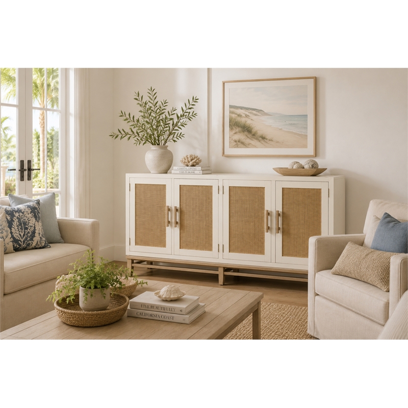 Venice 4-Door Credenzaa TV Stand Entertainment Unit Hallway - White - Wood