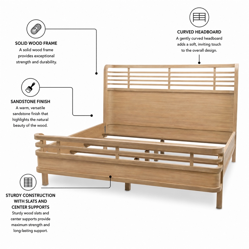 Monterey Solid Wood Tan Coastal Modern Queen Bed - Bed Furniture